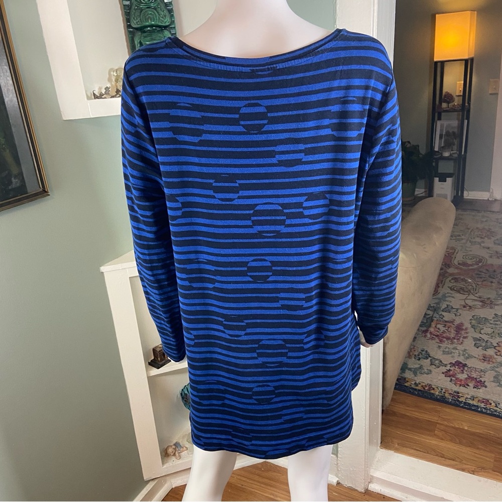 Chico's Zenergy Geometric Black Blue Striped Long Sleeve Top Tunic Shirt Blouse - Picture 4 of 8